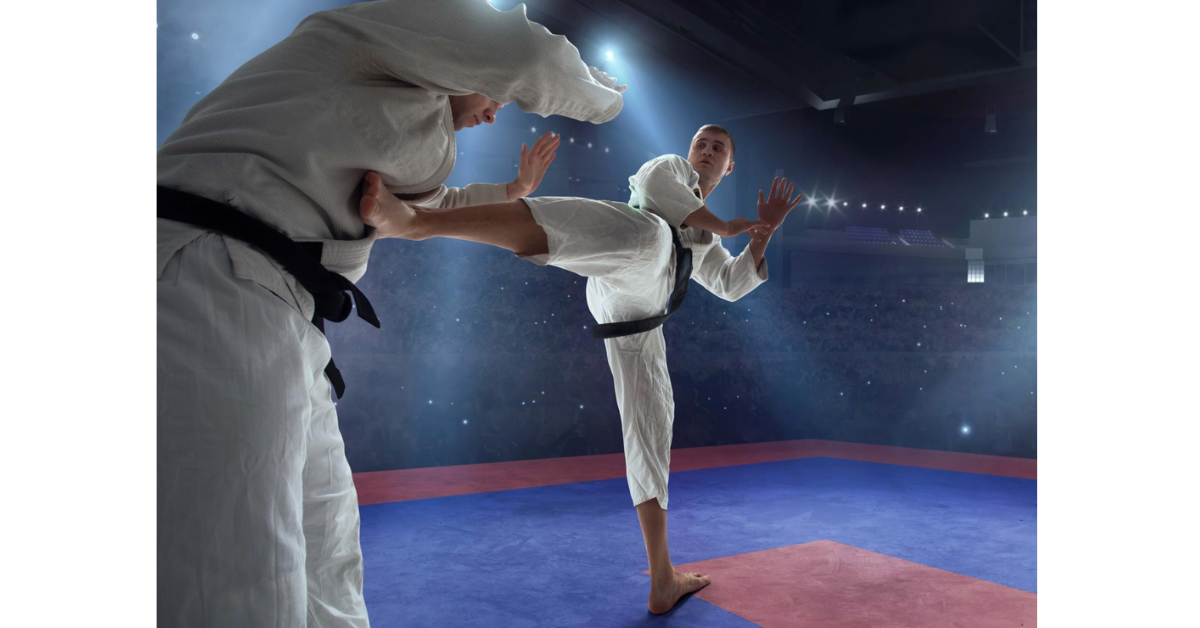 Karate competition sparring under spotlights in Melbourne